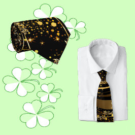 父の日モダン書道の葉の渦巻き黒 ネクタイ