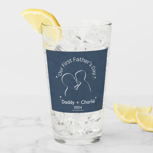 父の日ラインスケッチ私たちの最初の父の日 タンブラーグラス (アイス正面)