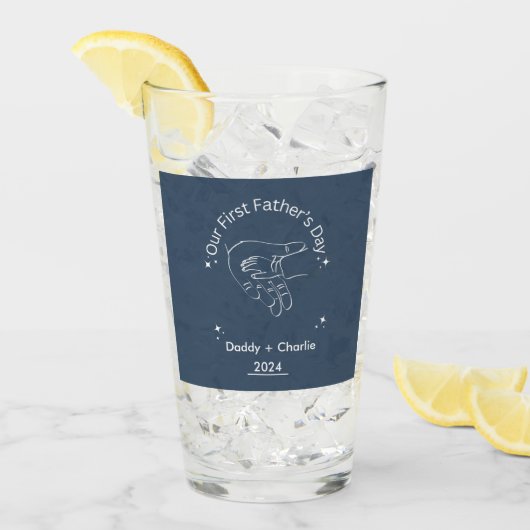 父の日ラインスケッチ私たちの最初の父の日 タンブラーグラス (アイス正面)