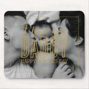 父の日レトロ白黒写真I Love Daddy マウスパッド