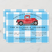 父の日ヴィンテージトラックブルーバッファローチェック 招待状 (正面/裏面)