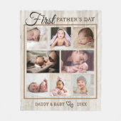 父の日天然木8枚の写真コラージュ  フリースブランケット (正面)