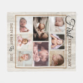 父の日天然木8枚の写真コラージュ  フリースブランケット (正面(横))