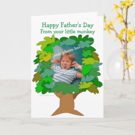 父の日小さい猿の写真カードテンプレート カード (黄色い花)