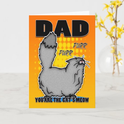 父の日帰りカード – かわいい猫 カード (黄色い花)