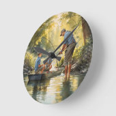 父の日帰り魚釣り ラウンド壁時計 (傾斜)
