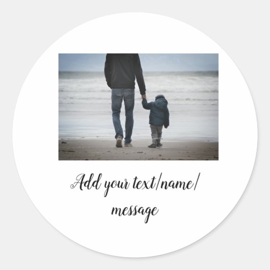 父の日息子の父パパ追加フォト文字パパgif ラウンドシール (正面)