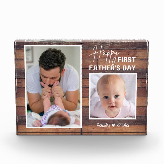 父の日新しい父の日2枚の写真パレットウッ   ドP フォトブロック (正面)