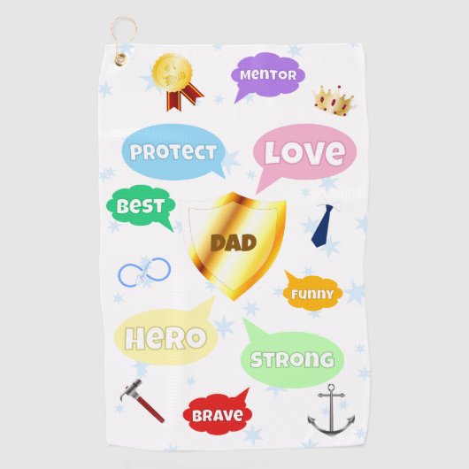 父の日最高のパパワードクラウドキングクラウンラブ ゴルフタオル (正面)