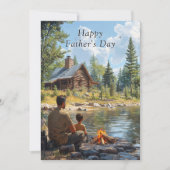 父の日父と息子ログキャビンのキャンプファイア (正面)