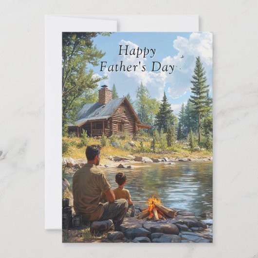 父の日父と息子ログキャビンのキャンプファイア (正面)