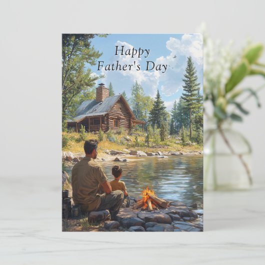 父の日父と息子ログキャビンのキャンプファイア (スタンド正面)