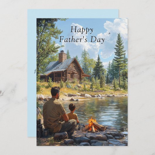 父の日父と息子ログキャビンのキャンプファイア (正面/裏面)