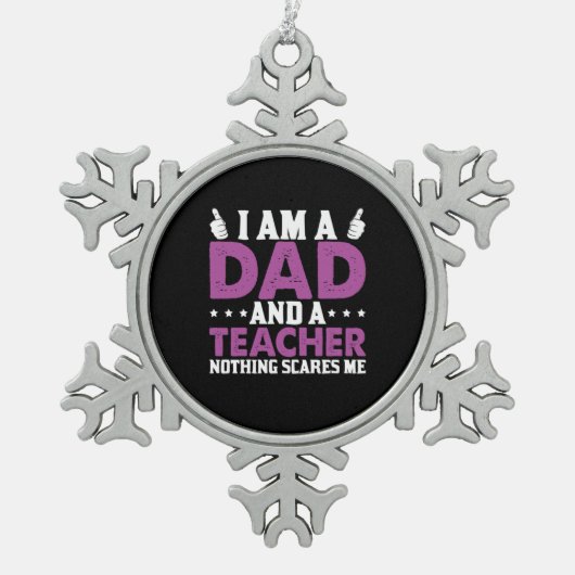 父の日私はパパと先生 スノーフレークピューターオーナメント (正面)