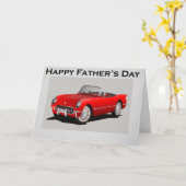 父の日赤のコンバーチブルスポーツカー カード (黄色い花)
