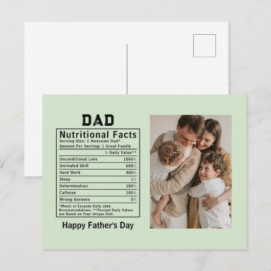 父の日限定パーソナライズドDad Nutritional Facts ポストカード (正面/裏面)