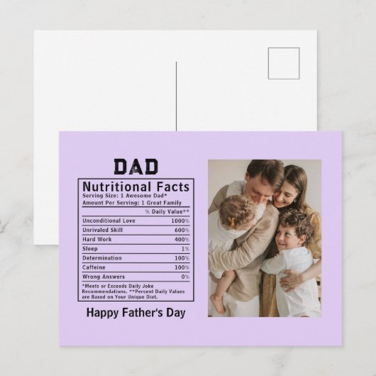 父の日限定パーソナライズドDad Nutritional Facts ポストカード (正面/裏面)