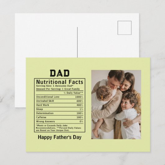 父の日限定パーソナライズドDad Nutritional Facts ポストカード (正面/裏面)