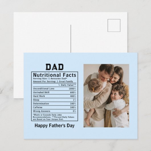 父の日限定パーソナライズドDad Nutritional Facts ポストカード (正面/裏面)