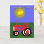 父の日魚釣りポールと赤トラクターカード カード (黄色い花)