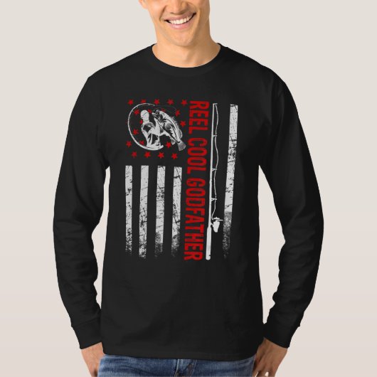 父の日魚釣りリール神カッコいい父アメリカ Tシャツ (正面)