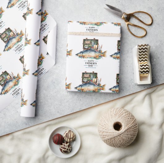父の日魚釣り恋人パパ ラッピングペーパー (クラフト)