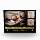 父の日3写真コラージュ黒と金 フォトブロック (正面)