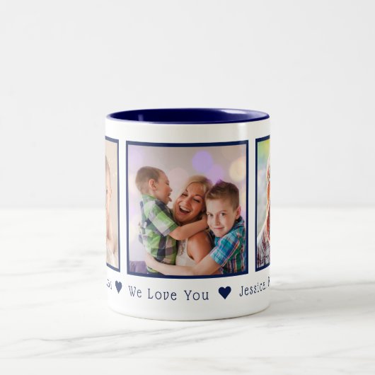 父の日3写真ネイビーパーソナライズされたブルー ツートーンマグカップ (中央)