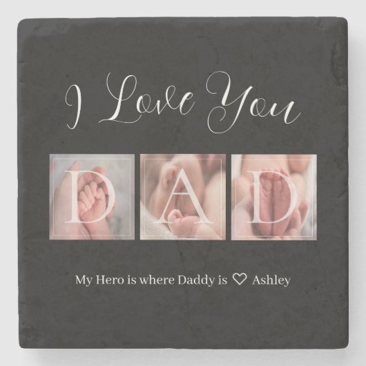 父の日3写真家族 ストーンコースター (正面)