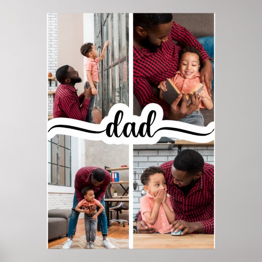 父の日4写真パーソナライズされたコラージュ ポスター (正面)