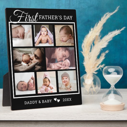 父の日8写真コラージュ黒白 フォトプラーク (側面)