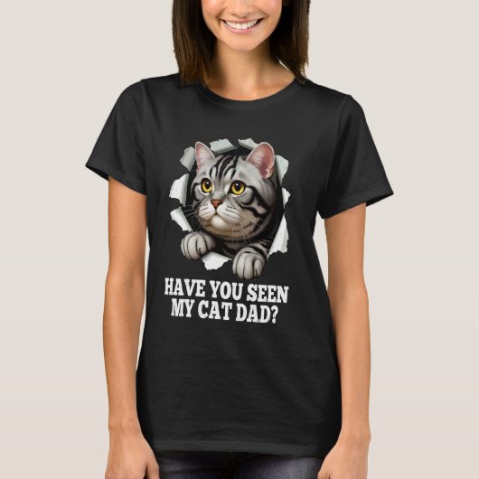 父の日 ネコ好きさん ネコ探しパパ Tシャツ (正面)