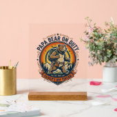 父の日 パパベアが任務に就くTシャツ 楽しい動物のパパ アクリルサイン (ウェディング)