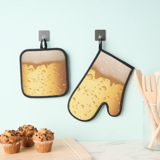 父の日，ビール，バーベキュー， BBQ,パパ 鍋つかみ&鍋敷きセット (インサイチュ (吊り下げ))