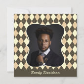 父の日 フォト ブラウン タン アーガイル ディナー パーティー 招待状 (正面)