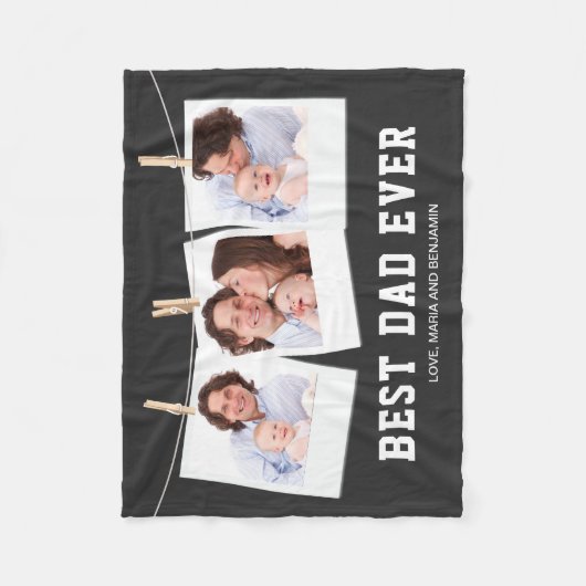 父の日 | 世界で最高のパパ 3枚の写真コラージュ フリースブランケット (正面)