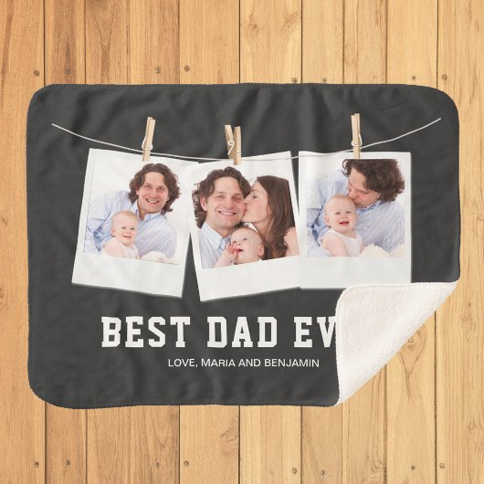 父の日|最高のパパEver 3フォトコラージュ シェルパブランケット