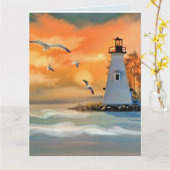 父の日　灯台　海辺　グリーティングカード カード (黄色い花)