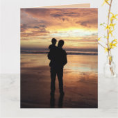 父の日 父と息子の夕焼けビーチカード カード (黄色い花)