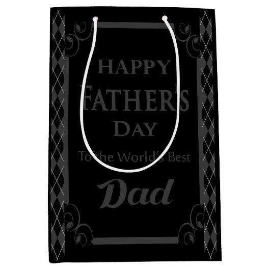 父の日 – 「父の日を幸せに」ブラック/グレー ミディアムペーパーバッグ (正面)
