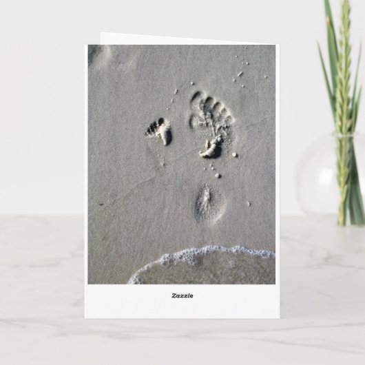 父の日、父及び子供の砂の足跡 カード (裏面)