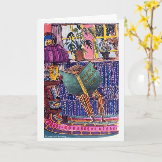 父の日、猫読は本 カード (黄色い花)