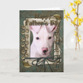 父の日 – 石の前足 – ピットブルの子犬 – ピーティー カード (黄色い花)