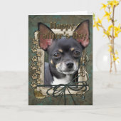 父の日 – 石の足 – チワワ – イザベラ カード (黄色い花)