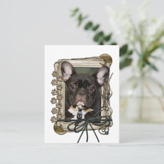 父の日 – 石の足 – ブルフランスのドッグ – ティール(緑がかった色) ポストカード (スタンド正面)