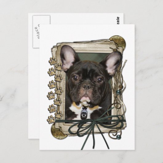 父の日 – 石の足 – ブルフランスのドッグ – ティール(緑がかった色) ポストカード (正面/裏面)