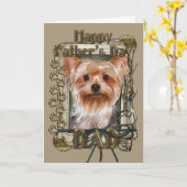 父の日 – 石の足 – Yorkshire Terrier カード (黄色い花)