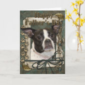 父の日-石造りの足-ボストンおよびラットテリア カード (黄色い花)