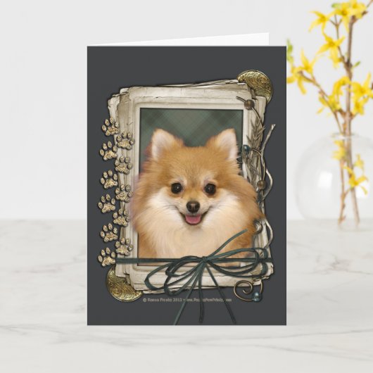 父の日-石造りの足-ポメラニア犬 カード (黄色い花)