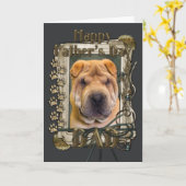 父の日-石造りの足- Shar Pei カード (黄色い花)